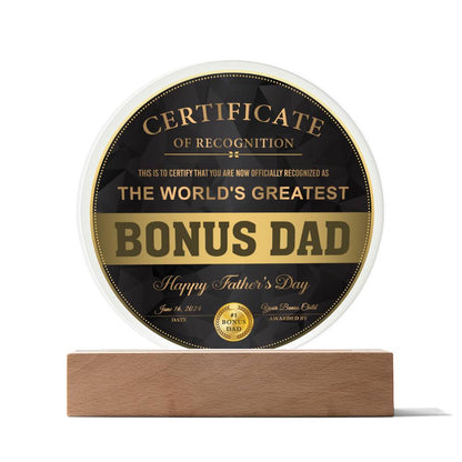 Certificate Of Recognition - Circle Acrylic Display Centerpiece For Dad