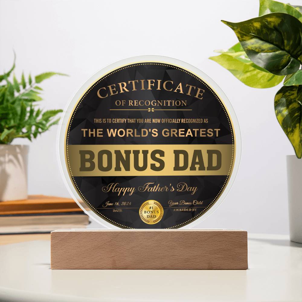 Certificate Of Recognition - Circle Acrylic Display Centerpiece For Dad