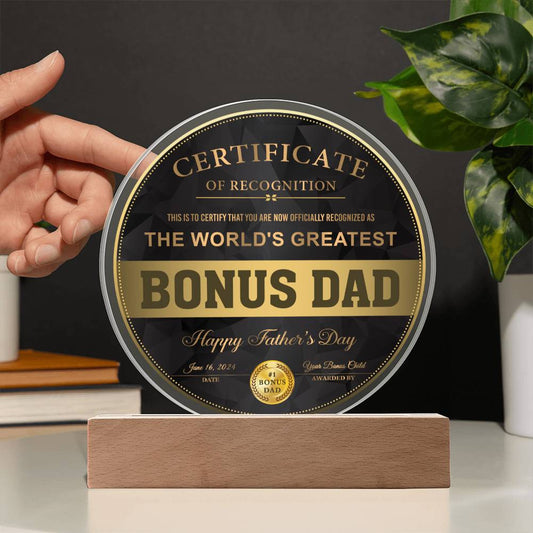 Certificate Of Recognition - Circle Acrylic Display Centerpiece For Dad