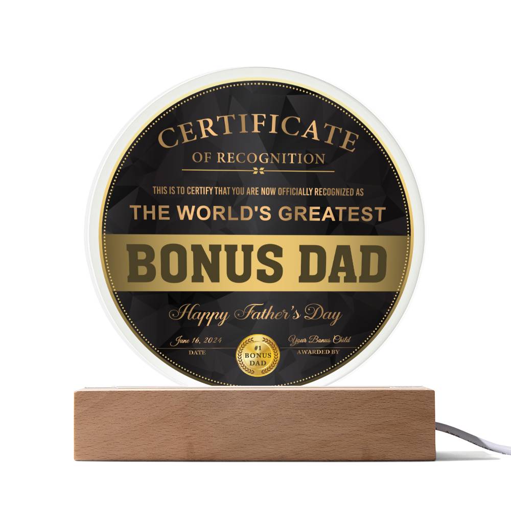 Certificate Of Recognition - Circle Acrylic Display Centerpiece For Dad