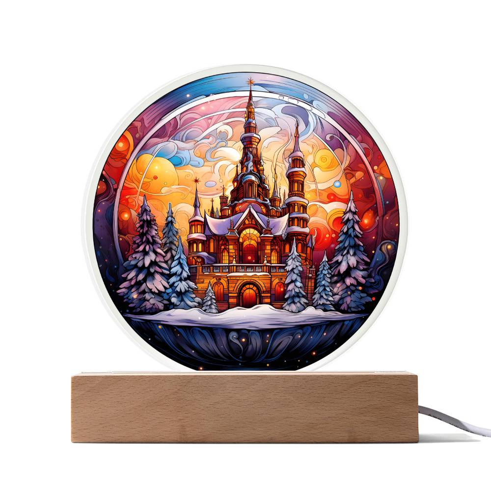 Crystal Ball Castle Winter Wonderland - Christmas-Themed Acrylic Display Centerpiece