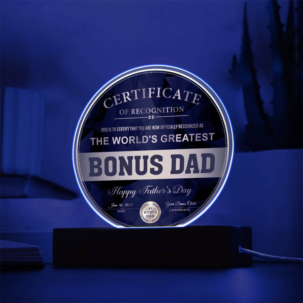 Certificate Of Recognition - Circle Acrylic Display Centerpiece For Dad