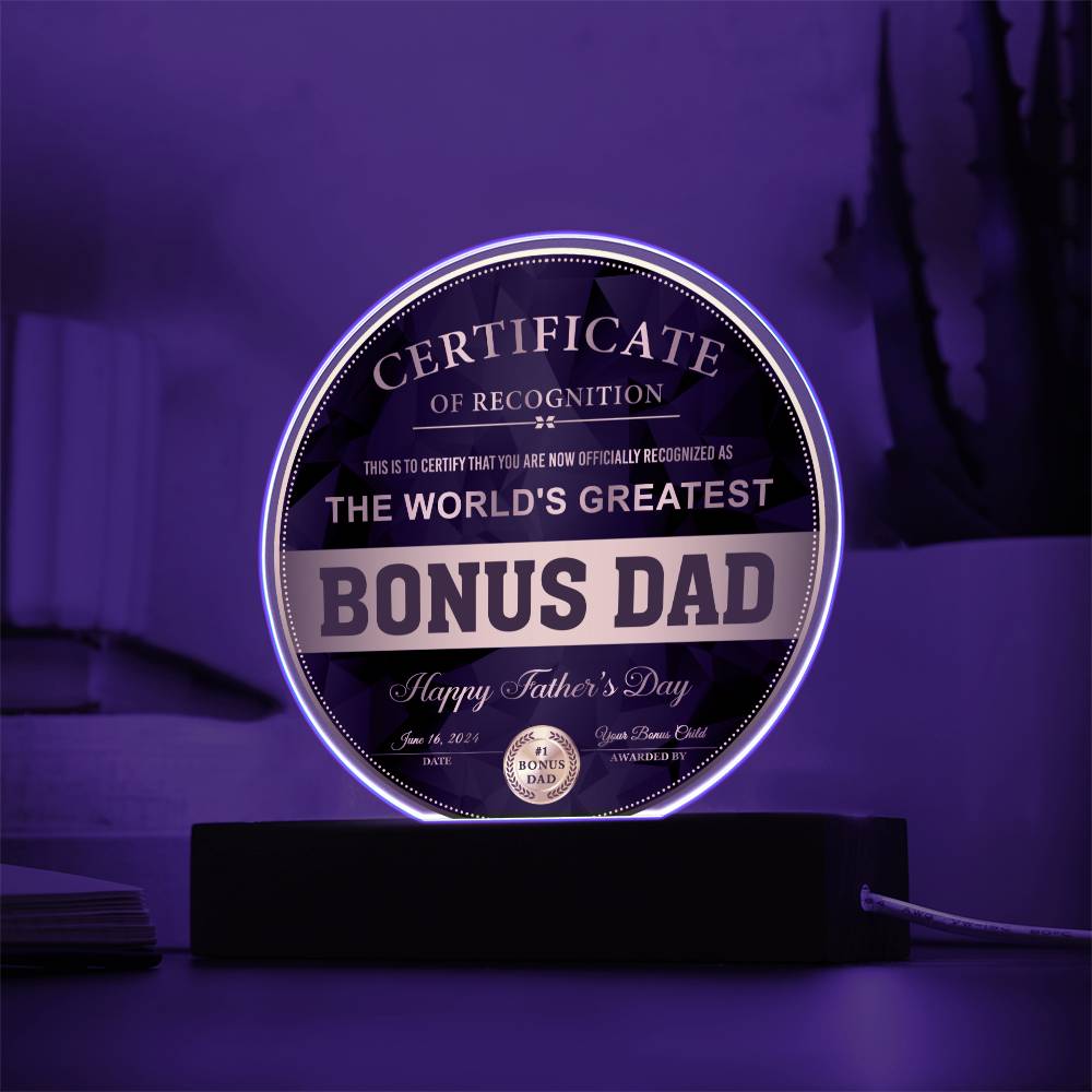 Certificate Of Recognition - Circle Acrylic Display Centerpiece For Dad