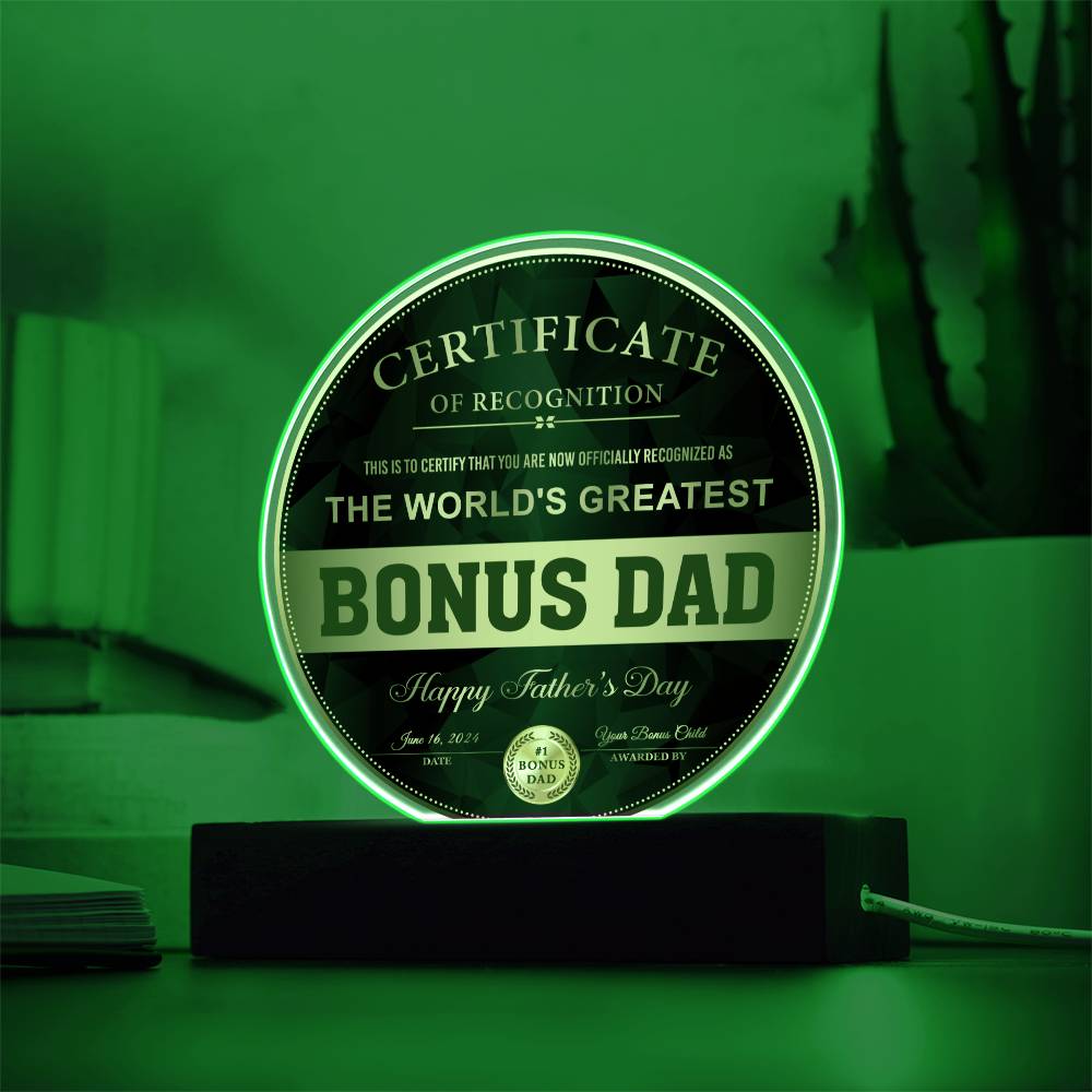 Certificate Of Recognition - Circle Acrylic Display Centerpiece For Dad