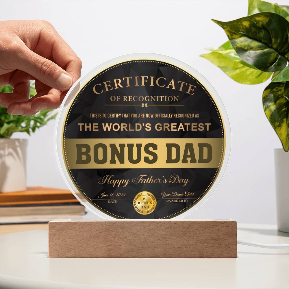 Certificate Of Recognition - Circle Acrylic Display Centerpiece For Dad