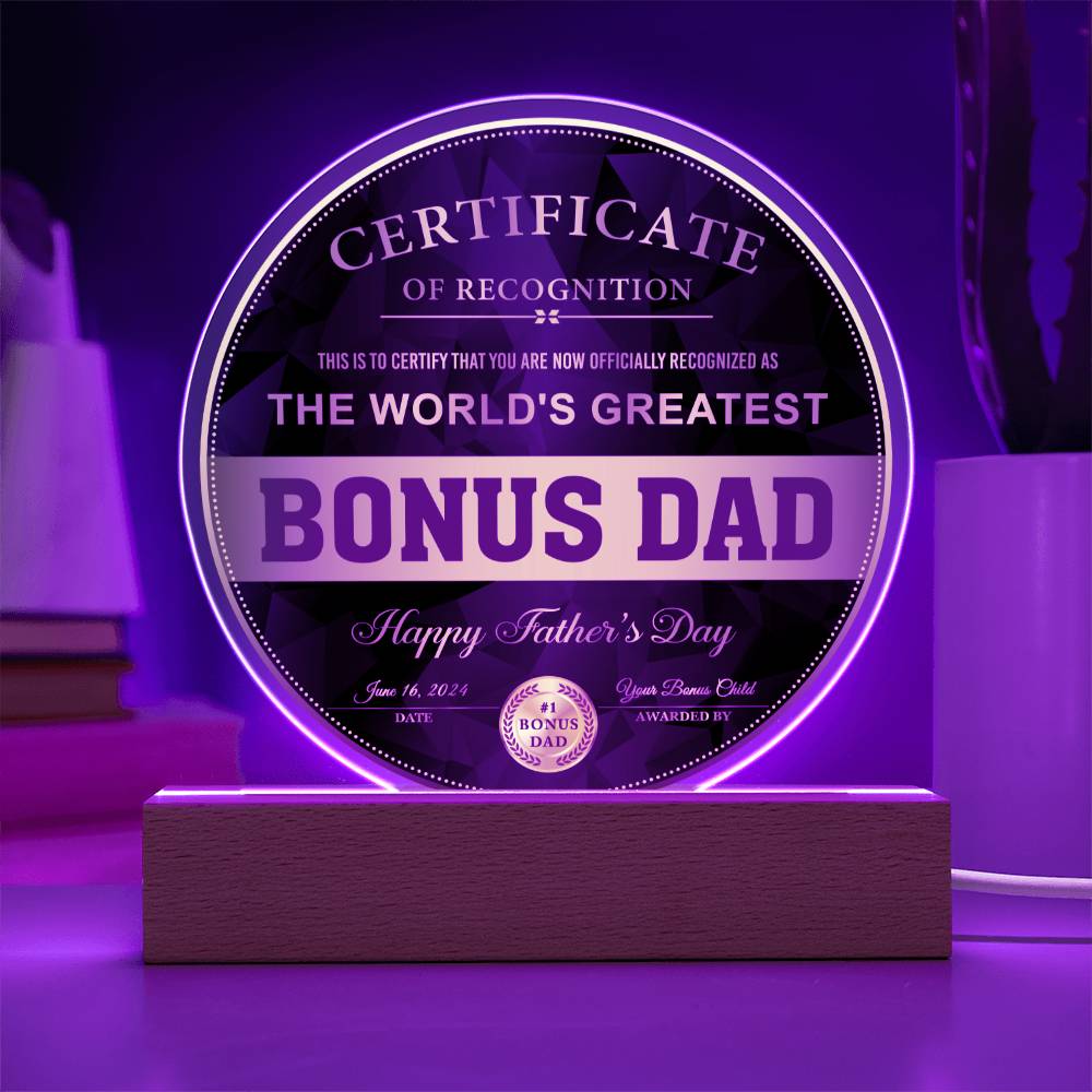 Certificate Of Recognition - Circle Acrylic Display Centerpiece For Dad