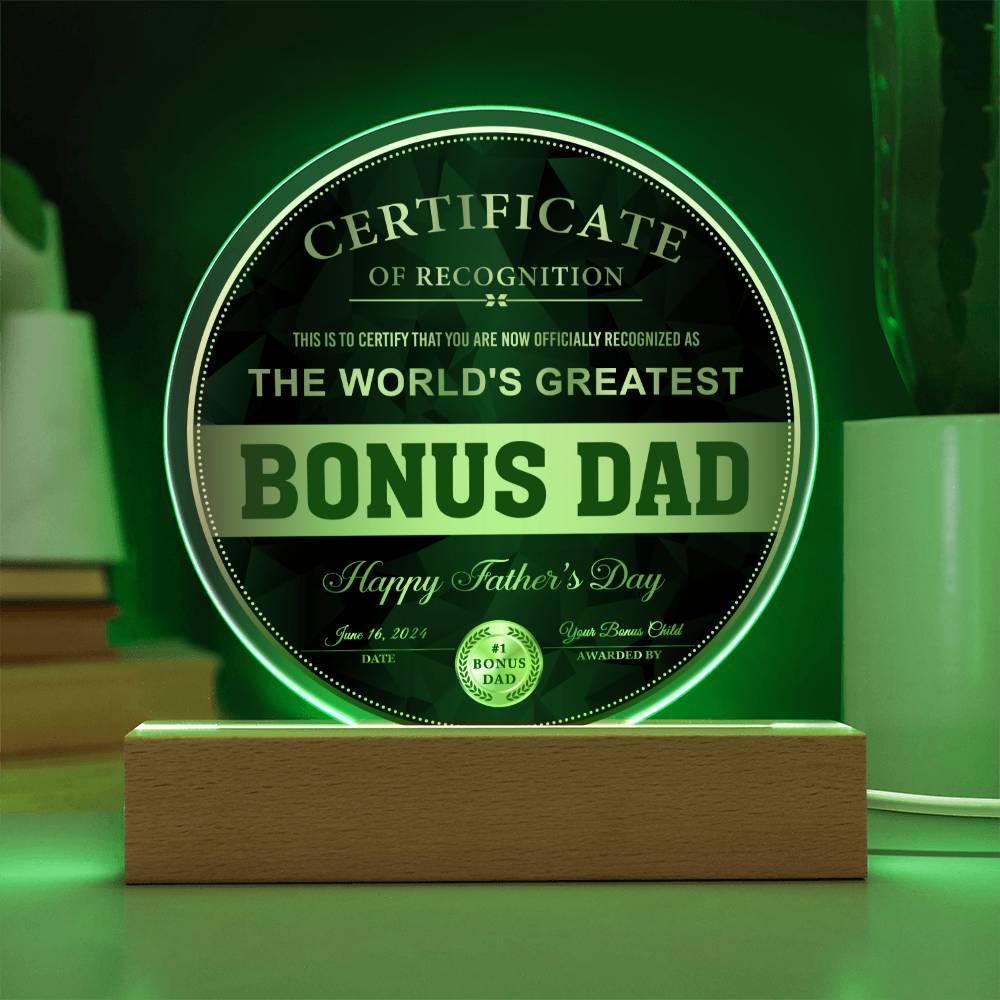 Certificate Of Recognition - Circle Acrylic Display Centerpiece For Dad