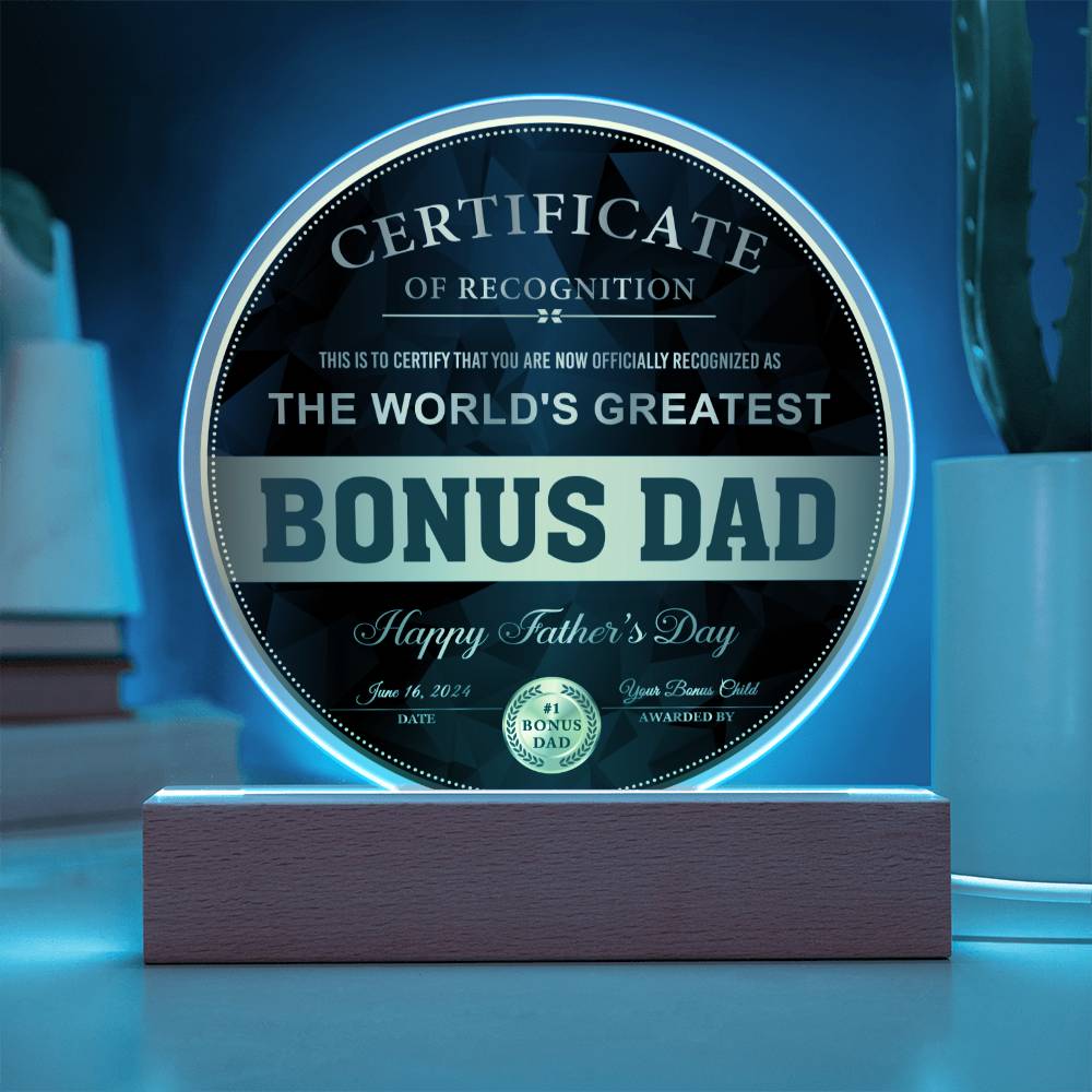 Certificate Of Recognition - Circle Acrylic Display Centerpiece For Dad