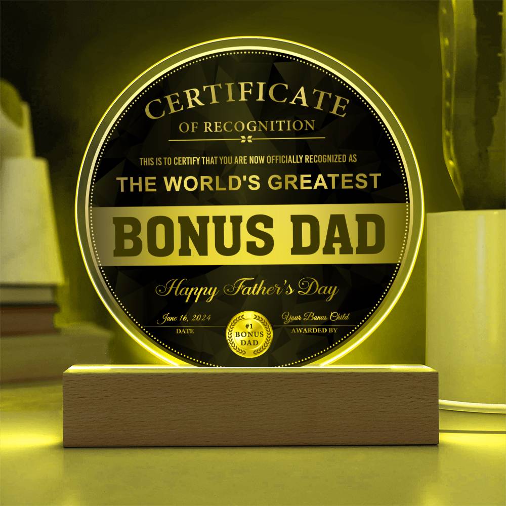 Certificate Of Recognition - Circle Acrylic Display Centerpiece For Dad