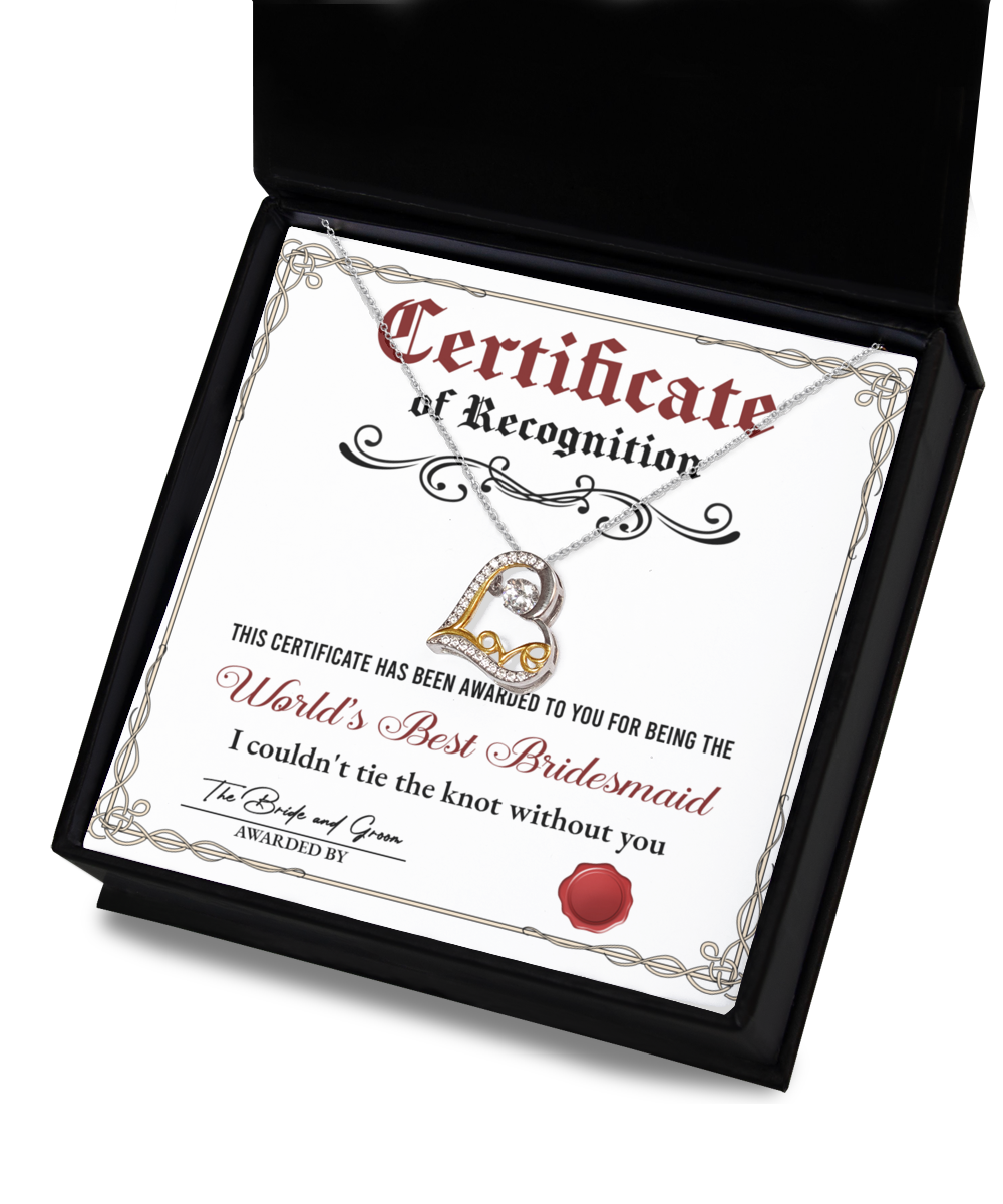 Certificate Of Recognition - Love Dancing Necklace For World's Best Bridesmaid