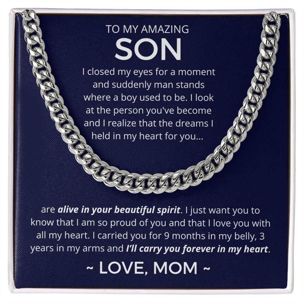 Forever In My Heart - Length-Adjustable Cuban Link Chain For Son