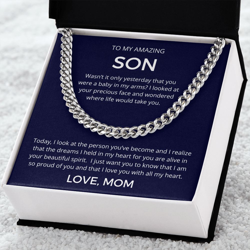 With All My Heart - Length-Adjustable Cuban Link Chain For Son