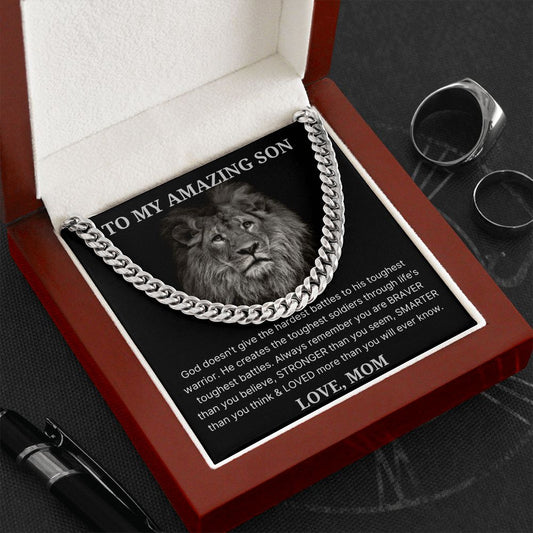 Through Life's Toughest Battles - Length Adjustable Cuban Link Chain For Son