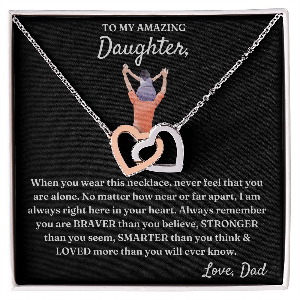 No Matter How Far Apart - Interlocking Hearts Necklace For Daughter