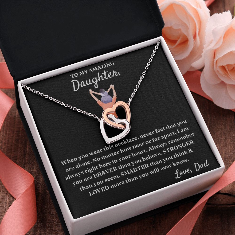 No Matter How Far Apart - Interlocking Hearts Necklace For Daughter