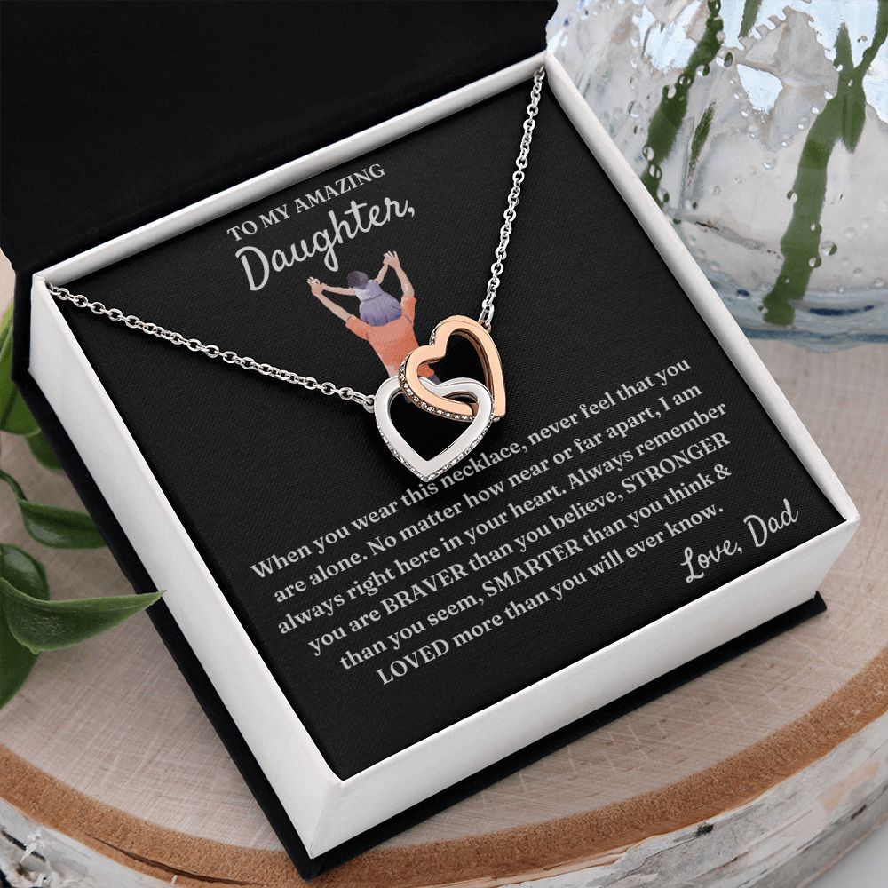 No Matter How Far Apart - Interlocking Hearts Necklace For Daughter