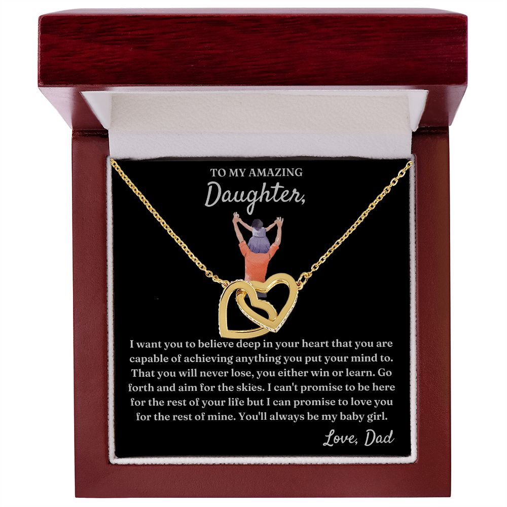 You Either Win Or Learn - Interlocking Hearts Necklace For Daughter