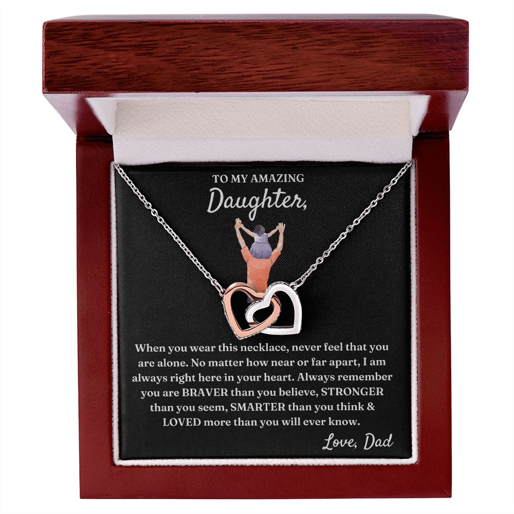 No Matter How Far Apart - Interlocking Hearts Necklace For Daughter