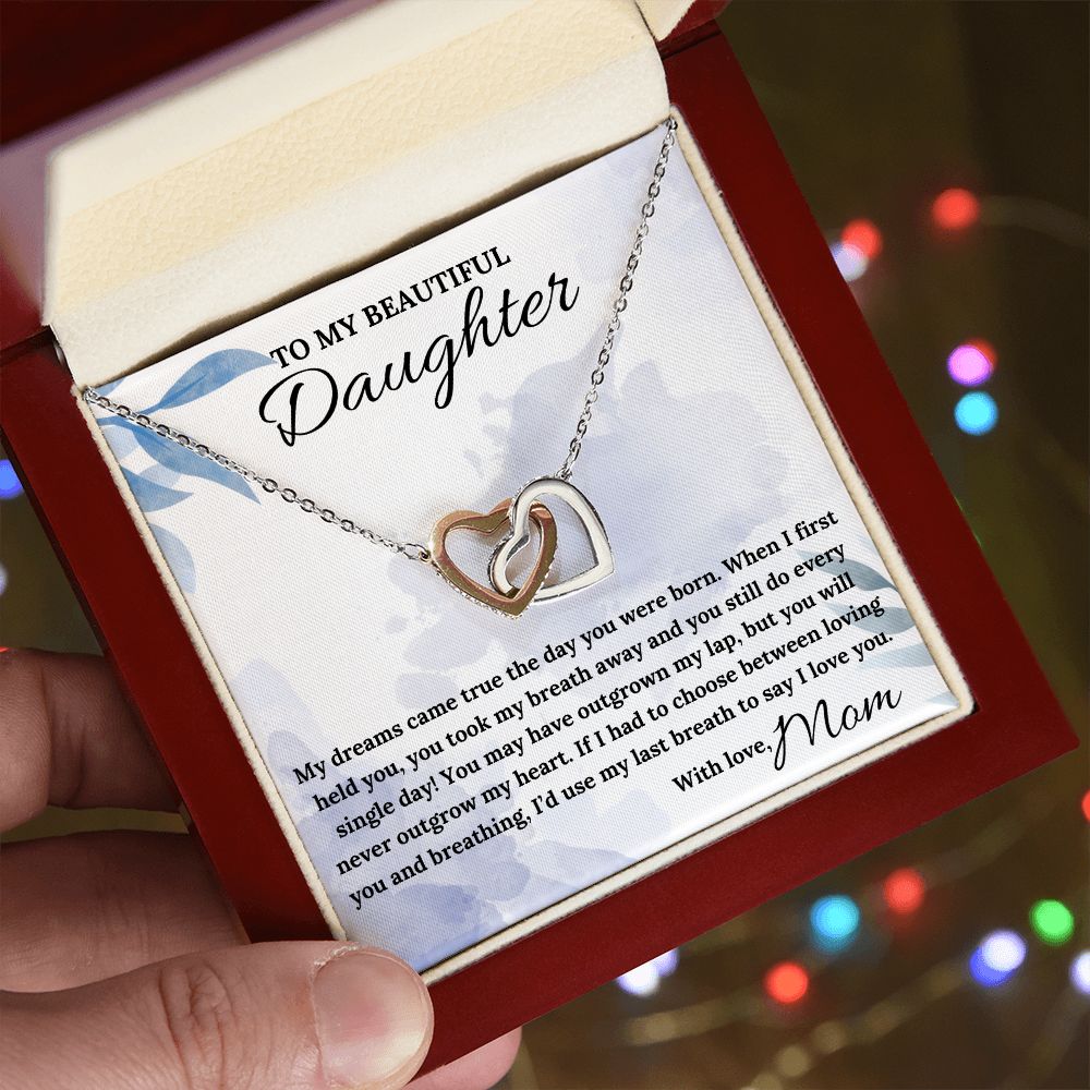 You'll Never Outgrow My Heart - Interlocking Hearts Necklace For Daughter