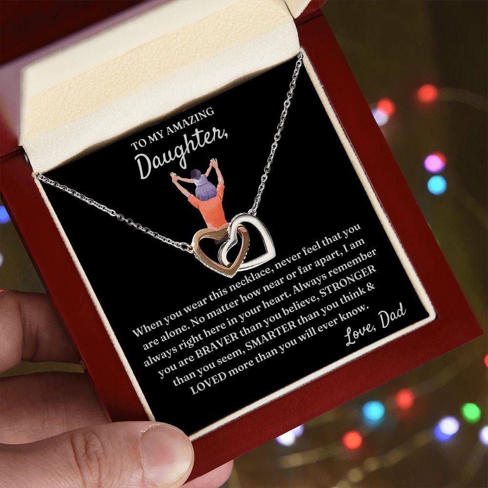 No Matter How Far Apart - Interlocking Hearts Necklace For Daughter