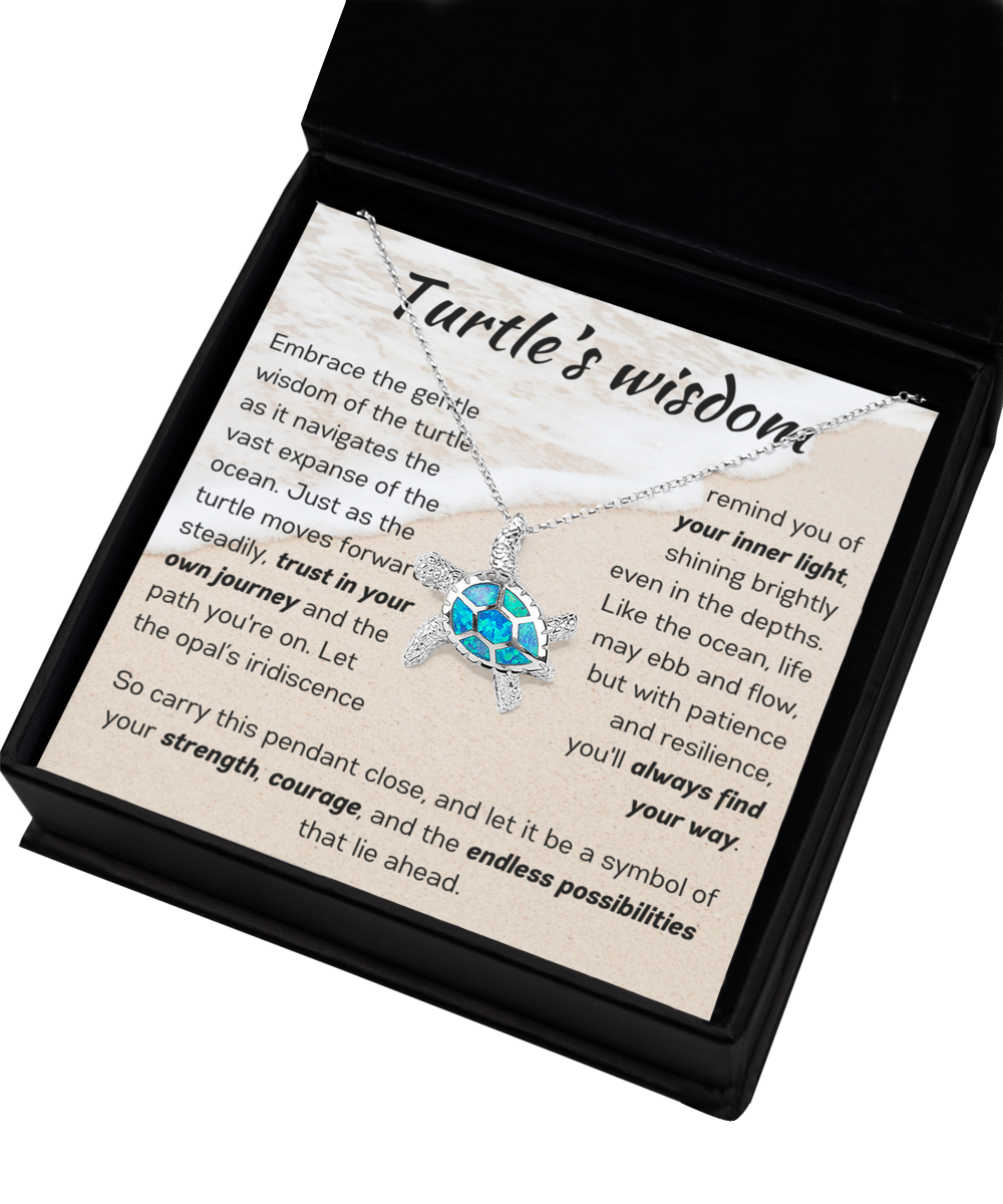 Turtle's Wisdom - Inspirational Opal Turtle Pendant Necklace